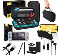 Orzly Switch Lite Accessoire Pack pour Nintendo Switch Lite (2019) Pack Comprenant: Protecteurs d'écran en Verre Trempé, Câble Type C, Housse [Étui Rigide], Coque Comfort Grip Case et Plus... - Noir