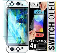 Orzly Verre Trempé Protection compatible pour Nintendo Switch OLED model 2024 console, Film Protecteur D'écran pour Nintendo Switch OLED - 4 Pièces