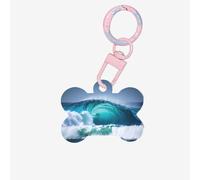 Os de chien en acrylique imprimé vagues de l'océan, décoration épaisse pour animaux de compagnie, étiquette de nom, vacances pour les amoureux des animaux, cadeau pour chien