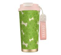 Os de patte de chien verts,Tasse à café isotherme en acier inoxydable 316 avec cordon, 500 ml, idéale pour les voyages en voiture