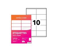 OFFICE STAR - 1000 Étiquettes Autocollantes Multi-Usages Blanches Personnalisables Imprimables - Format 105 x 57 mm - Impression Laset Jet d'Encre et Copieur