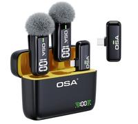 OSA Lot de 2 Microphones Lavalier pour téléphone avec étui de Chargement et émetteur Affichage numérique - pour iPhone, iPad, Android, Enregistrement, Enregistrement vidéo Professionnel