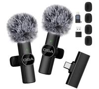 OSA Microphone cravate sans fil USB-C pour iPhone/Android/PC/ordinateur portable, microphone sans fil pour diffusion en direct, Vlog, TikTok, YouTube, réduction du bruit, clip Plug-Play sur micro-noir