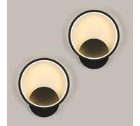 Osairous Applique Murale Intérieure 2 Pièces, 12W 1350LM Ronde Lampe Murale LED Moderne, Aluminium Luminaire Murales Blanc Chaud 3000K pour Chambre Salon Salle de Bain Escalier, Noir, Ø20cm