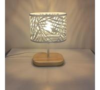 Osairous Lampe de Chevet, Lampe de Bureau E14, Blanc | Lampe de Table Veilleuse avec Socle en Bois et Abat-Jour en Métal pour Chambre Salon Bar (Ampoule non Comprise)