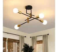 Osairous Lustre Industriel Vintage, 4 Lumières Lustre Plafonnier, E27 Rétro Lampe Suspension Vintage, Plafonnier Noir Intérieur, Lustres pour Chambre, Couloir, Cuisine (Sans Ampoule)