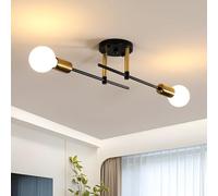 Osairous Lustre Salon Sputnik, 2 Lumières Plafonnier Industriel, Noir Or Suspension Luminaire, E27 Lustre Salle à Manger Cuisine 45cm