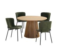 Osaka ensemble pour salle à manger 1 table à manger placage chêne et 4 chaises vert foncé.