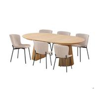 Osaka ensemble pour salle à manger 1 table à manger placage chêne et 6 chaises beige.