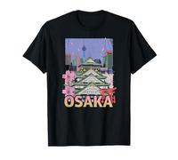 Osaka Japon Skyline Fleurs de Cerisier Paysage Urbain Art T-Shirt