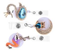 OSALADI 3 Pièces Porte Badge Infirmière Rigide avec Clip Alligator Serré et Strass Support Id Extensible Rotatif Motifs Animaux Cygne Bleu Chouette Lune Flamant