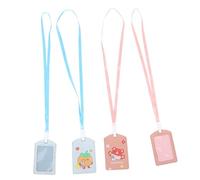 OSALADI 4 pièces Étui Porte-badge Étudiant Étanche PU avec Lanière Protège Cartes Identité Repas et Accès Lot de Motif Dessin Animé pour Usage Scolaire et Professionnel
