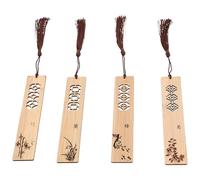 OSALADI 4 pièces Marque-pages Bois Sculpté Chinois Étiquettes Bambou Naturel avec Design Classique Légers et Durables pour Lecteurs et Cadeaux