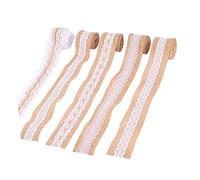 OSALADI 5 rouleaux Ruban Lin Naturel avec Dentelle Décoratifs pour Bricolage Mariage Champêtre Accessoires DIY pour Décoration de Fête et Maison