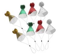 OSALADI 8 Pièces Chapeaux Coniques D'anniversaire avec Pompons | Polyester, Lot de Huit en Argenté, Rouge, Or et Vert, Décorations de Festival et Fête, Design Léger