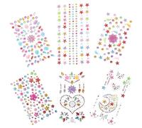 OSALADI Autocollants Strass Adhésifs Visage Corps, 6 Feuilles de Bijoux en Cristal Acrylique Multiformes, Accessoires Festifs pour Maquillage et Tatouage Temporaire