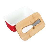 OSALADI Beurrier Rectangulaire Rouge avec Couvercle et Couteau à Beurre, Boîte à Beurre en Céramique Saine, Boîte de Rangement Alimentaire Hermétique Cuisine et Service