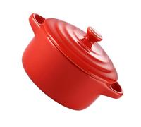 OSALADI Bol à Ragoût en Céramique 230 Ml avec Couvercle Rouge Compatible Four à Micro-Ondes Double Poignée Bol Cuisine à Domicile et Préparation de Soupe