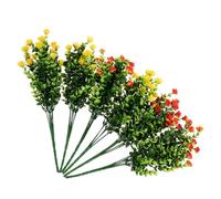 OSALADI Bouquet Artificiel de 6 Pièces 7 Branches de Petites Roses et Eucalyptus en Plastique, Couleurs Sunset Rouge et Jaune, Décoration Mariage et Maison, Fournitures pour Arrangements