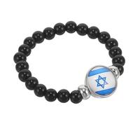 OSALADI Bracelet Drapeau D'israël Perlé Noir en Verre Confortable et Pratique Unisexe Style Simple pour Soutien Patriote Quotidien