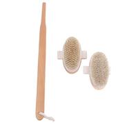 OSALADI Brosse de Bain Exfoliante en Bois Naturel 2 Pièces Poils de Sanglier et Crins Gris 42x7 Cm, Manche Long Ergonomique, Brosse de Massage Corps Soin Peau Sèche Style Style Aléatoire