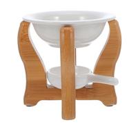 OSALADI Brûleur D’Huiles Essentielles en Céramique Base en Bambou Porte-Bougie Chauffe-Plat Décoratif Diffuseur D’Arômes pour Salon et Chambre Brûleur de Cire Parfumée Polyvalent