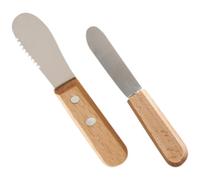 OSALADI Couteau à Beurre Inoxydable 3 Pièces Manches Bois, Mini 7,5 Cm, Ensemble Facile à Laver, Utilisation en Cuisine et Pâtisserie, Lame Dentelée et Lisse, Tartineur Fromage et Racloir