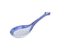 OSALADI Cuillère à Soupe en Céramique Bleu et Blanc Style Asiatique, Grosse Cuillère de Service à Long Manche, Ustensile Cuisine Traditionnel Chinois pour Maison et Restaurant, 1 Pièce