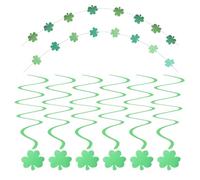 OSALADI Décoration de Trèfle à Paillettes 8 Pièces, Pendentifs Spirale en Plastique Vert pour Fête Saint-patrick, Guirlande Suspendue pour Intérieur et Extérieur, Décoration de Jardin