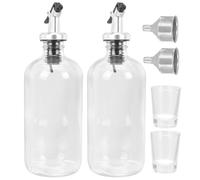 OSALADI Distributeur de Bain de Bouche en Verre 500Ml avec 2 Gobelets en Verre et 2 Becs Verseurs Entonnoir Réutilisable Ensemble Salle de Bain Maison Hôtel Bouteille Épaisse Solide