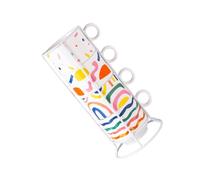 OSALADI Ensemble 4 Tasses à Café Empilables en Céramique Alimentaire 200 Ml Support en Fer, Design Géométrique Rayé, Maison et Bureau, Mug Ergonomique pour Thé et Café