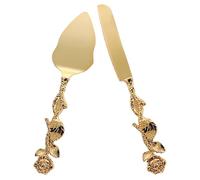 OSALADI Ensemble Coupe-gâteau et Pelle à Pâtisserie en Alliage de Zinc Doré, 2 Pièces, Outil de Service pour Anniversaire et Mariage, Lame Tranchante et Manche Long Découpe Facile Service