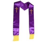 OSALADI Étole de en Satin Pourpre 190 CM brodée Croix | Réversible avec pompons décoratifs, port confortable pour longues célébrations, adaptée aux offices et aux mariages