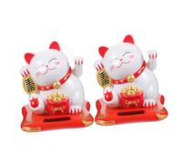 OSALADI Figurine de Chat Solaire Agitant Le Bras 2,5 Pouces Blanc en Lot de 2 en Plastique Décoration Feng Shui pour Maison Bureau Voiture Accessoires Décoratifs