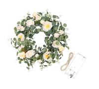 OSALADI Guirlande Suspendue de Couronne D’Eucalyptus et Camélia Artificiels Verts, Décoration Intérieure pour Porte D’entrée, 1 Guirlande Lumineuse, Couronne Décorative pour Salon et Fête