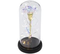 OSALADI Œillet Préservé Orné de Feuilles D’Or sous Cloche en Verre Décoration Fleur Éternelle pour Fête des Mères Présent Créatif sans Batterie Décor Bureau et Maison Fleur Immortelle