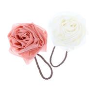 OSALADI Lot de 2 Boules de Bain en Filet Exfoliantes 1 Rose Poudré 1 Blanc Lait Éponge de Douce à Séchage Rapide pour Bain et Pouf en Maille Naturelle