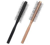 OSALADI Lot de 2 Brosses Rondes pour Brushing Cheveux Bouclés Poils Nylon, Manches Fins en Bois Naturel, Brosses Coiffantes pour Séchage et Coiffage à Domicile