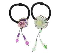 OSALADI Lot de 2 Élastiques Rétro pour Cheveux Femme Bandes Extensibles en Tissu Doux Violet et Vert Clair Accessoires pour Queue de Cheval Élastiques Décoratifs et Ajustables