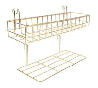 OSALADI Lot de 2 Étagères Murales Grillagées Paniers Suspendus en Fil Doré, Support Mural en Grille Métallique Crochets, Organisateur Mural Compact pour Rangement Maison et Bureau