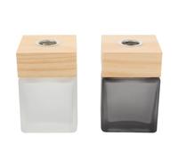 OSALADI Lot de 2 Flacons Diffuseurs D’Arômes en Verre Carré 100 ML Bouchon en Bois Blanc et Gris Récipient Rechargeable pour Huiles Essentielles Décoration D’Intérieur et Aromathérapie