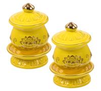 OSALADI Lot de 2 Gobelets en Porcelaine Blanche de Lotus, Récipient D'offrande Bouddhiste, Bol Rituel pour Eau Bénite, Tasse D'eau Offerte pour Temple et Contemplation, Accessoires