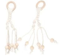 OSALADI Lot de 2 Hamacs à Fruits en Macramé Faits Main, Support Bananes en Corde de Coton Tressée Perles en Bois, Suspendu Cuisine, Rangement Pratique et Naturel, Couleur Écru,