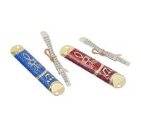 OSALADI Lot de 2 Mezouzot en Métal avec Parchemin, Décor Religieux Bleu et Rouge, Décoration de Porte Traditionnelle pour Maison et Jardin, Bénédiction Hébraïque et Symbole Sacré Shaddai