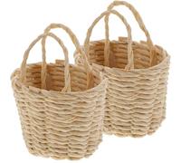 OSALADI Lot de 2 Mini Paniers Tressés la Main en Raphia, Petit Panier Ovale 4x3 Cm X 3 Cm, Décorations de Fleurs Miniatures pour Demoiselle D'honneur et Photographie, Accessoires