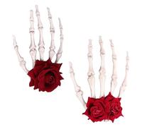 OSALADI Lot de 2 Pinces à Cheveux Punk Style Halloween Grandes Épingles à Cheveux Crâne Motif Rose Rouge en Polyéthylène Léger Accessoire Coiffure pour Soirée Cosplay et Mascarade