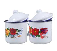 OSALADI Lot de 2 Tasses à Thé en Émail Rouge, 350 Ml, Style Chinois Rétro Anse, Couvercle, Mini Tasse Pratique pour Maison, Camping et Usage Quotidien, Gobelet Réutilisable Vintage