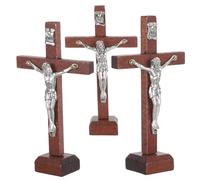 OSALADI Lot de 3 Croix Décoratives en Bois Marron Support Croix Religieuse d'Autel sur Pied Décoration Intérieure pour Église Maison ou Bureau Figurine Chrétienne de Jésus Symbole de