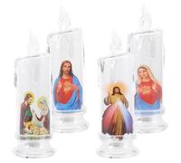 OSALADI Lot de 4 Bougies LED Jésus Réutilisables avec Socle Bougies Catholiques sans Flamme en Matière Plastique Décoration Spirituelle pour Noël et Pâques Religieuses pour Cérémonie