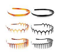OSALADI Lot de 6 Bandeaux Dentelés en Plastique Ondulé Noirs et Marron, Serrage-têtes Antidérapants pour Cheveux Longs, Bouclés ou Raides, Accessoires de Coiffure Unisexes pour Sport
